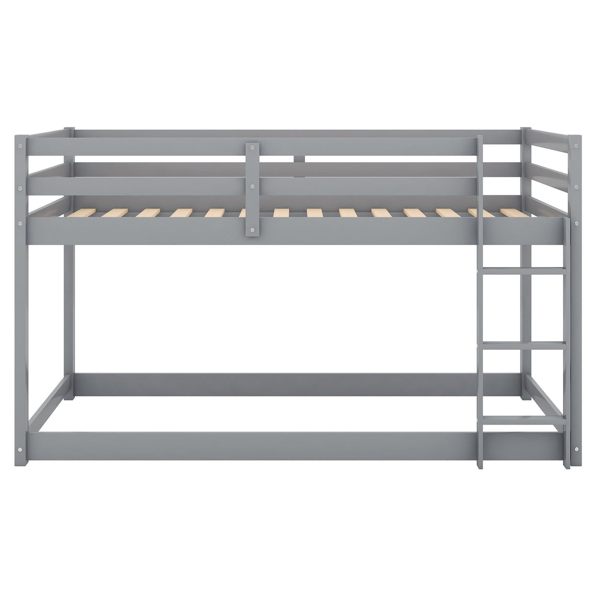 Twin Over Twin Floor Bunk Bed with Ladder - White or Dark Gray