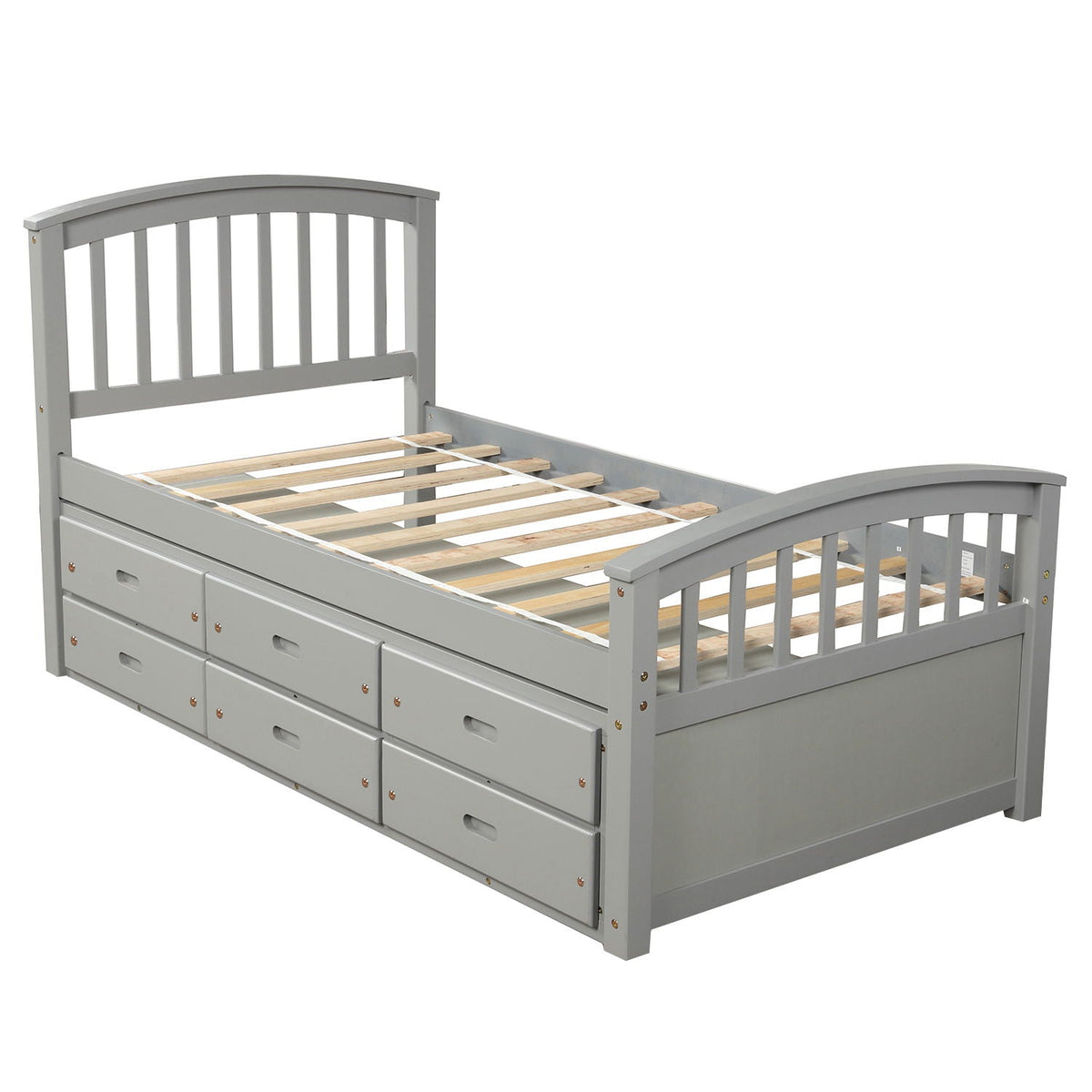 Solid Wood Twin Storage Bed with 6 Drawers - Multiple Colors