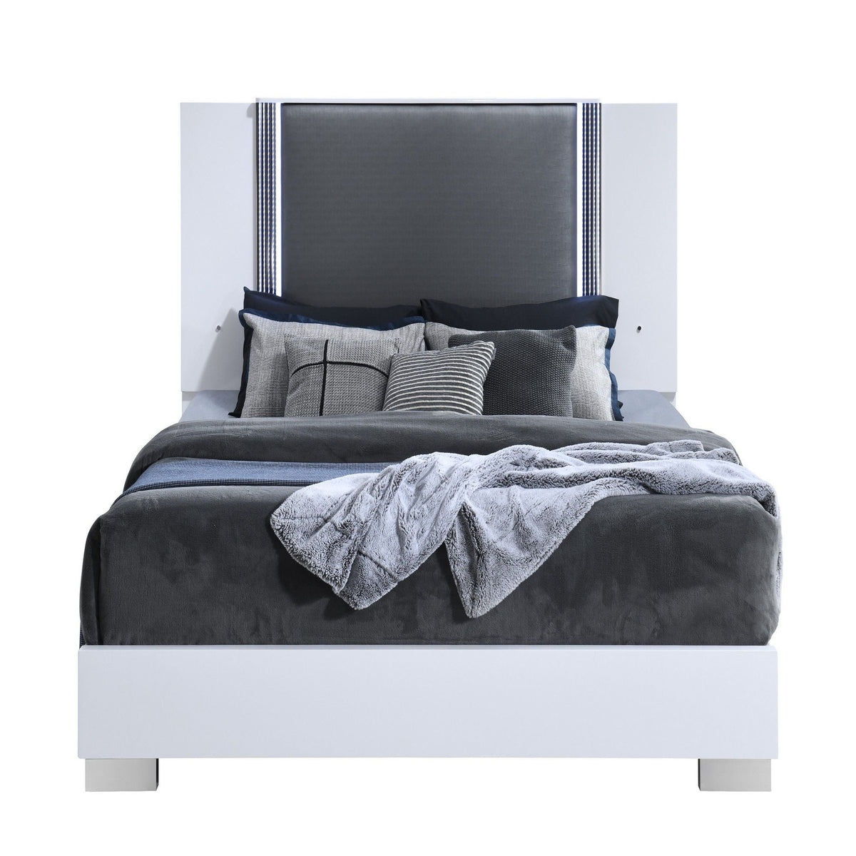 Panel Bed with LED Accent Lighting - White