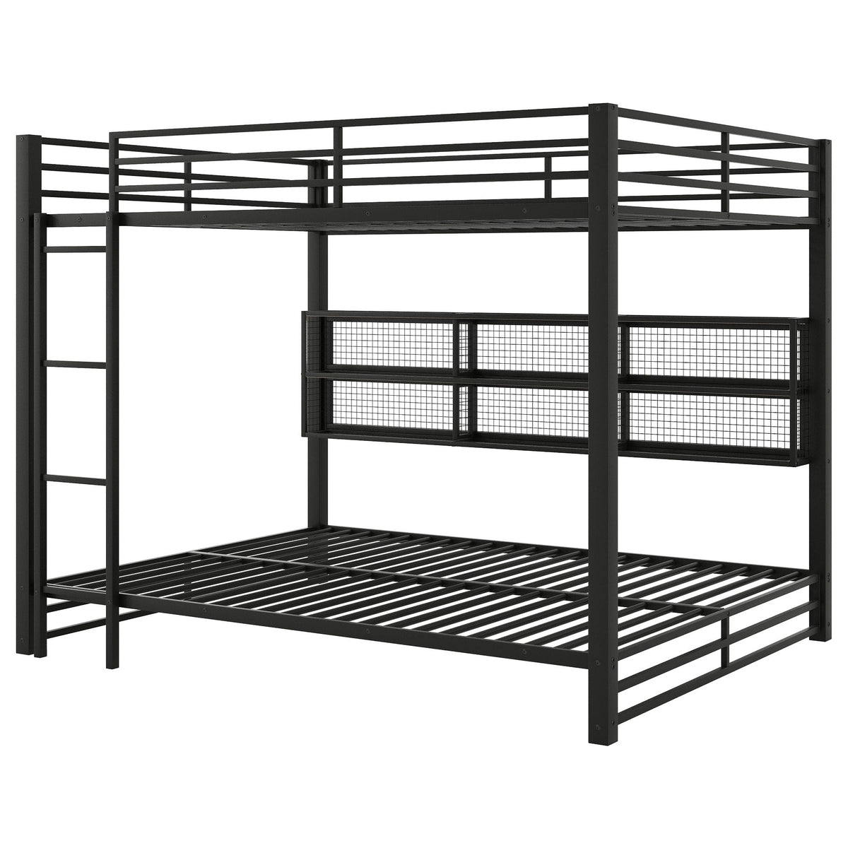 Queen Over Queen Bunk Bed with Storage Cabinets and LED - Black