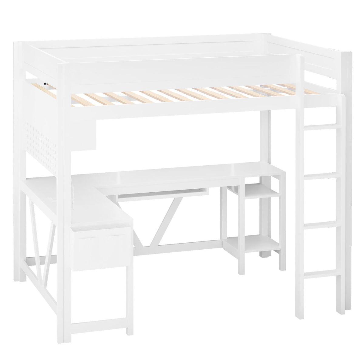 Gaming Loft Bed With Desk, Storage Shelves, LED and Charging Station - Full