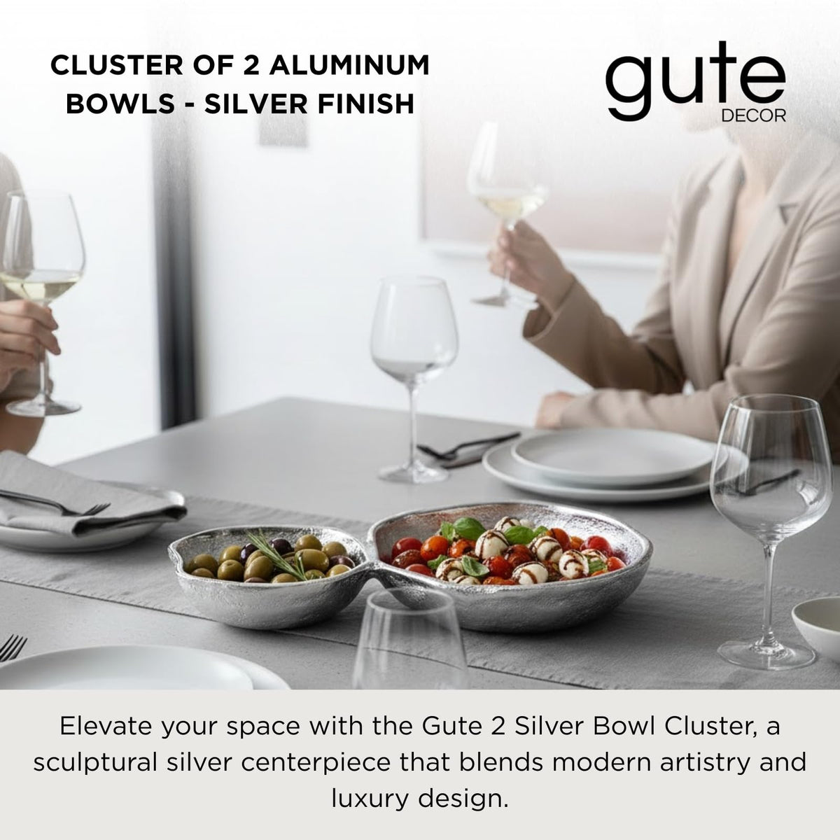 2 Cluster Decorative Bowls Bright Silver Snack Tray Bowl Chip