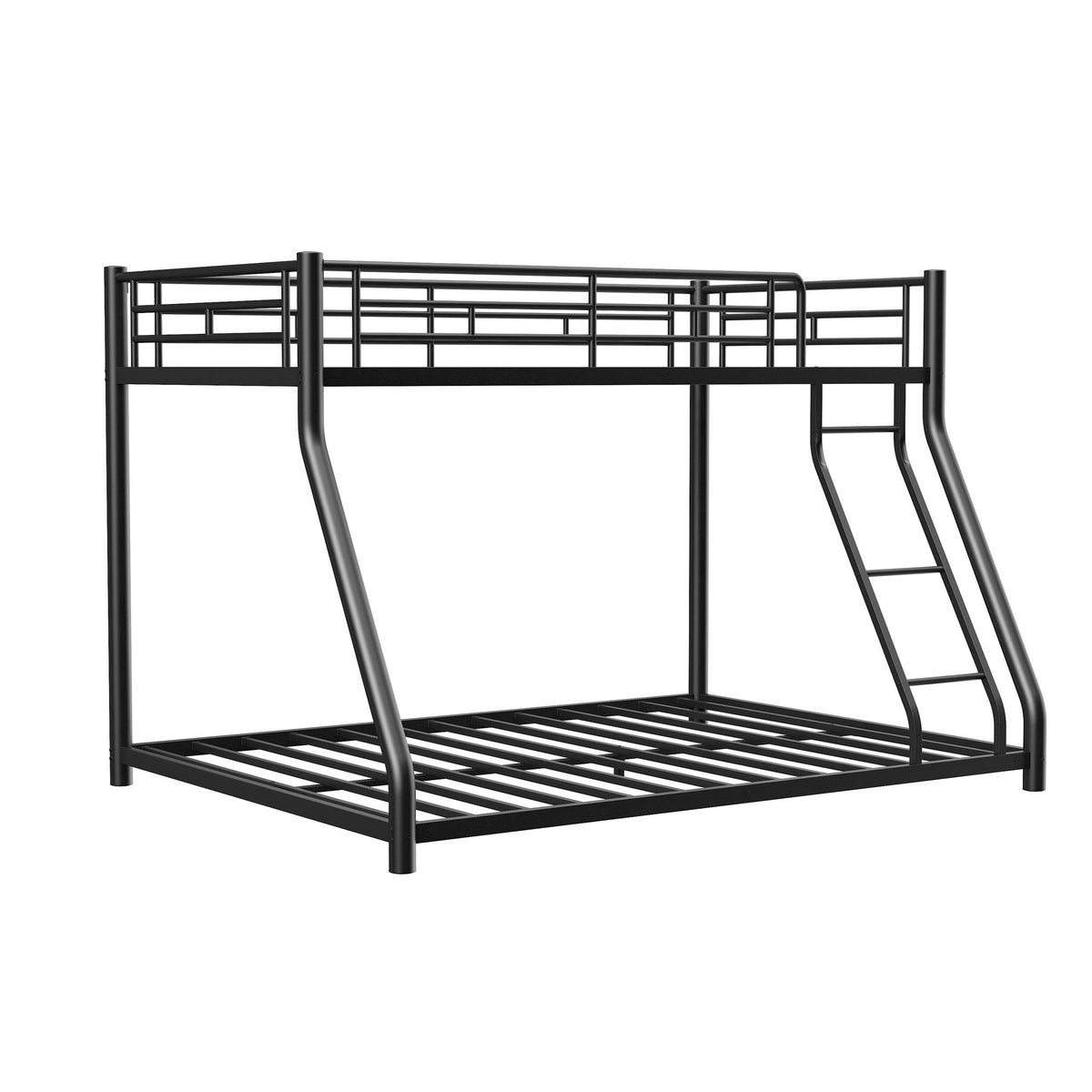 Metal Bunk Bed Frame with Ladder and Guardrail - Twin Over Full