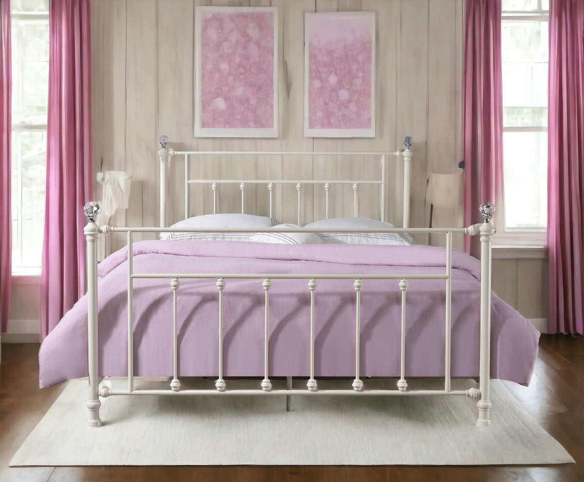 Comet Bed with Elegant Spindle Design - Metal Panel Bed - White