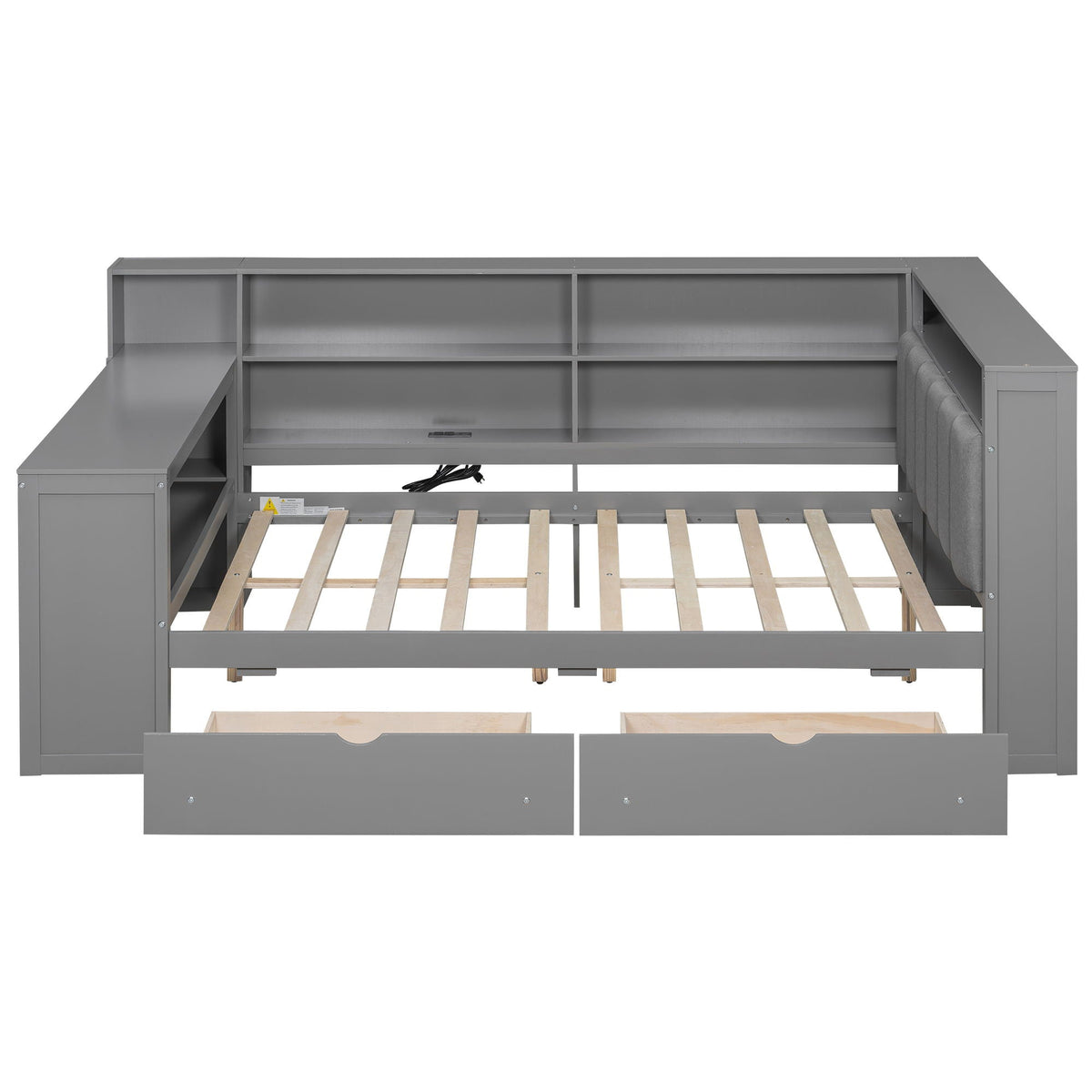 Platform Storage Bed with Shelves, Desk, Charging Station & LED - Full Size