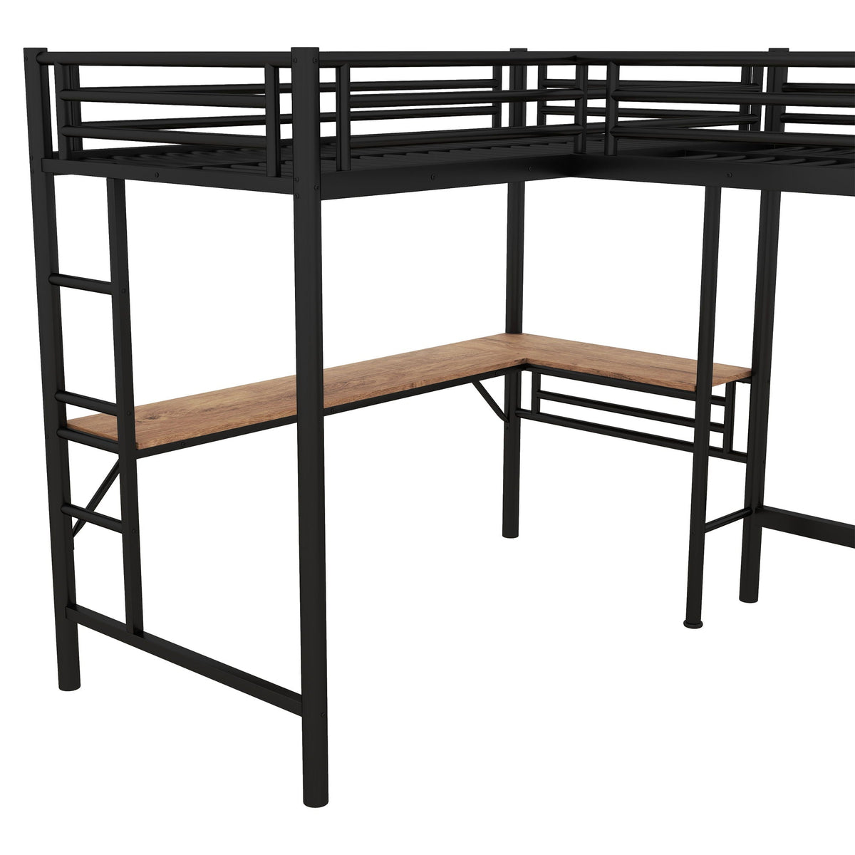 Twin Loft Bed with 2 Built-In Desks - Mission Style, Black