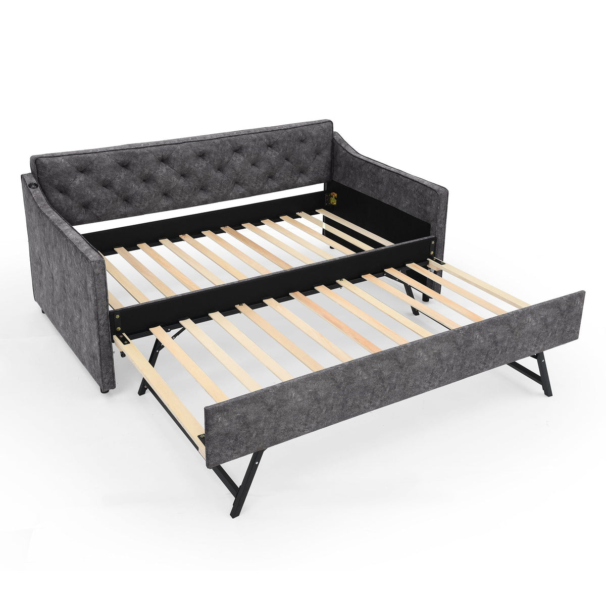Twin Trundle Bed with Pop Up Trundle and USB Charging Armrest - Multiple Colors