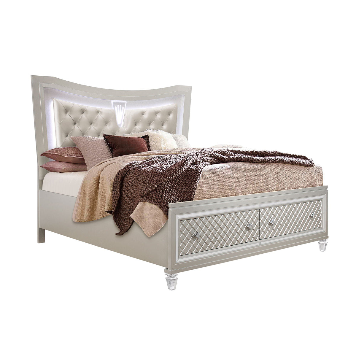 Pearl Silver Storage Bed with LED Headboard – Queen or King