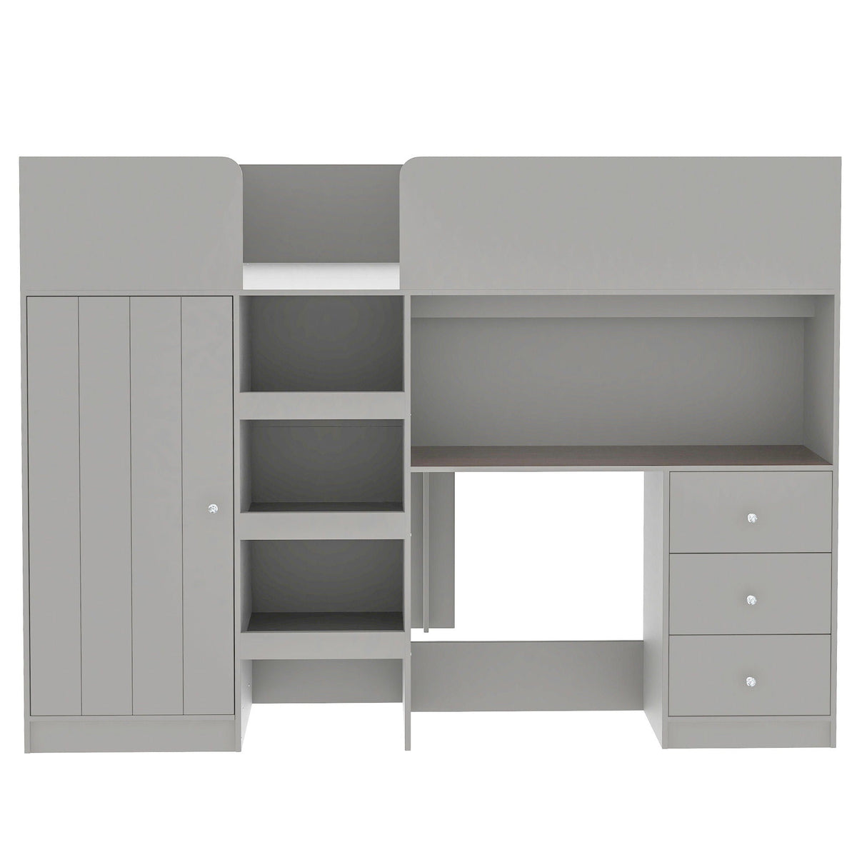 Full Loft Bed with Built-In Wardrobe, Desk & Storage - Beige or Dark Gray
