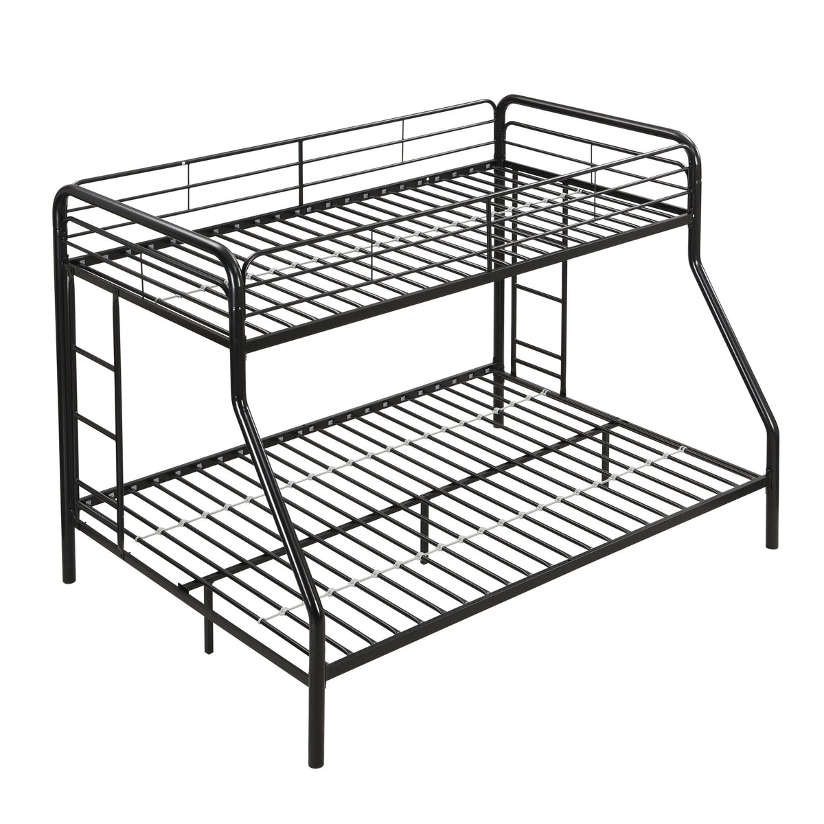 Modern Metal Twin Over Full Bunk Bed with Trundle and Dual Ladder - Black