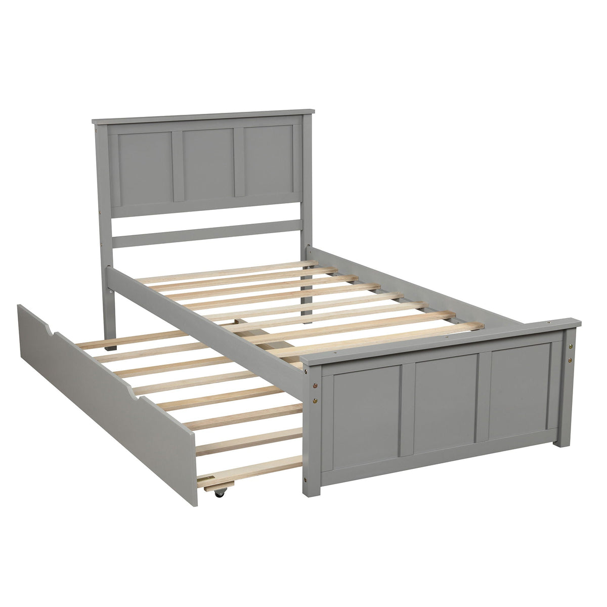 Platform Trundle Bed with Sturdy Frame – Twin Size, Gray