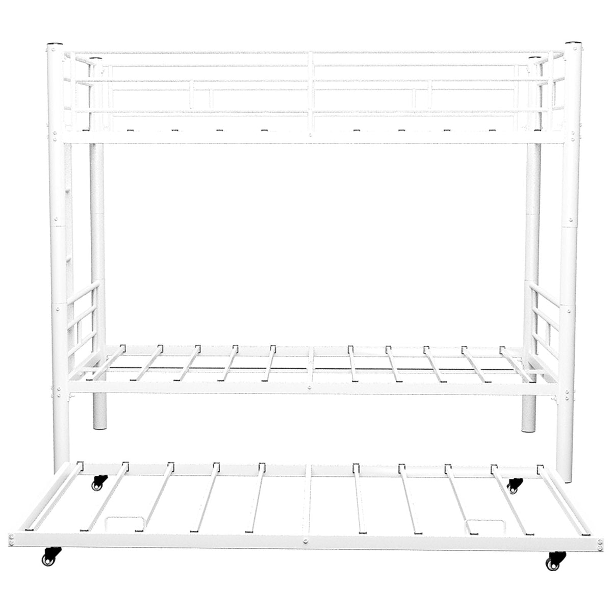 Convertible Twin Over Twin Bunk Bed with Guardrail and Trundle - Metal Frame