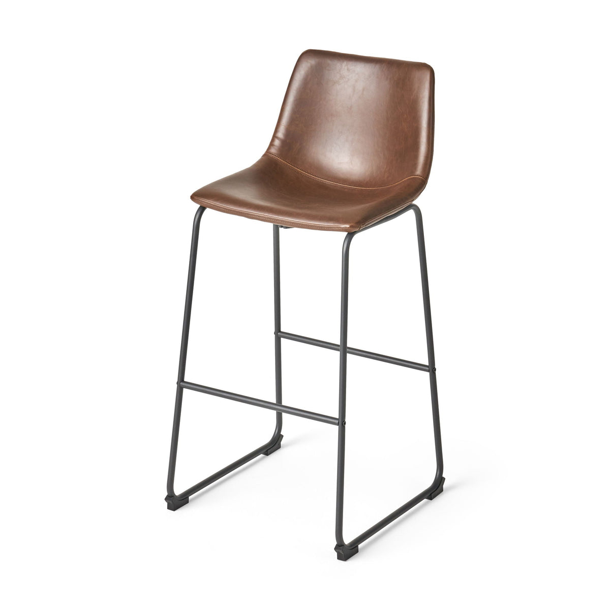 Vintage Brown Barstool with Upholstery and Foot Rail