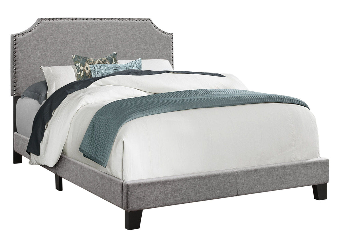 Gray Full Upholstered Bed with Nailhead Trim - Transitional Style