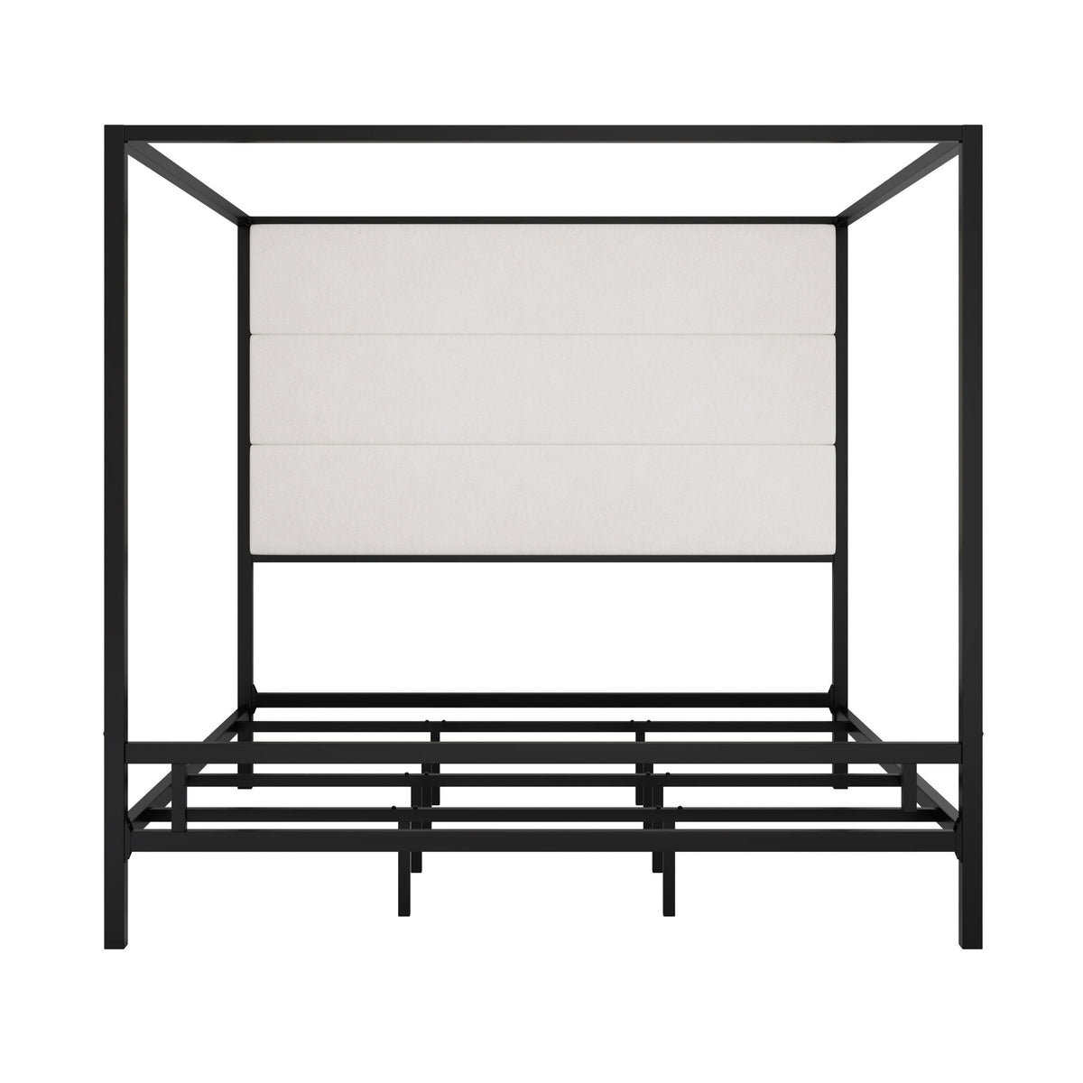 Canopy Bed With Tall Upholstered Headboard - 4 Poster Frame - Gold or Black