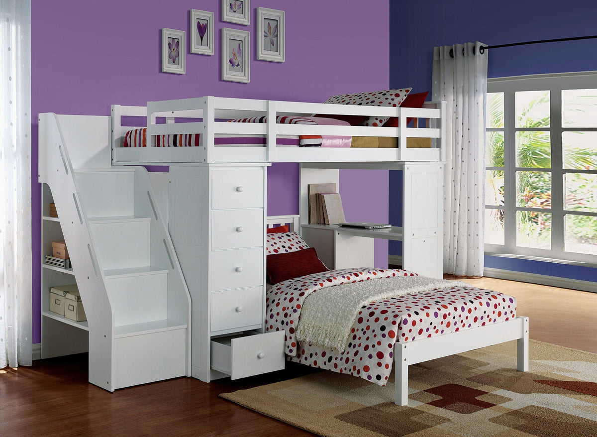 Freya Twin Loft Bed with Storage - White