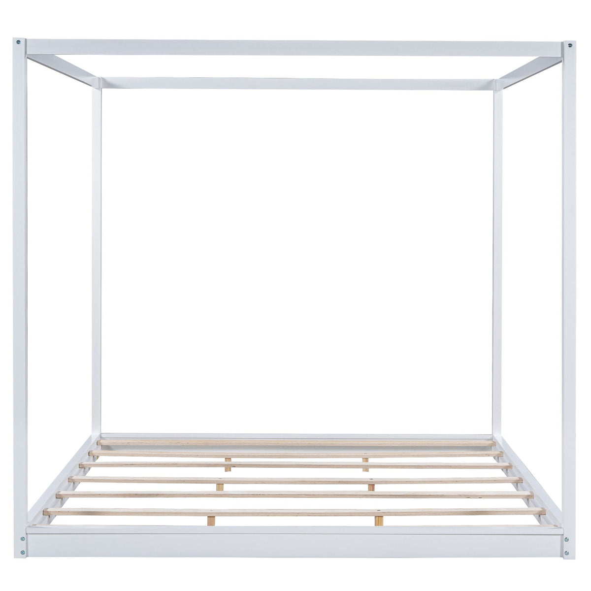 Wood Canopy Platform Bed with Airflow Slats and Support Legs - White or Light Brown