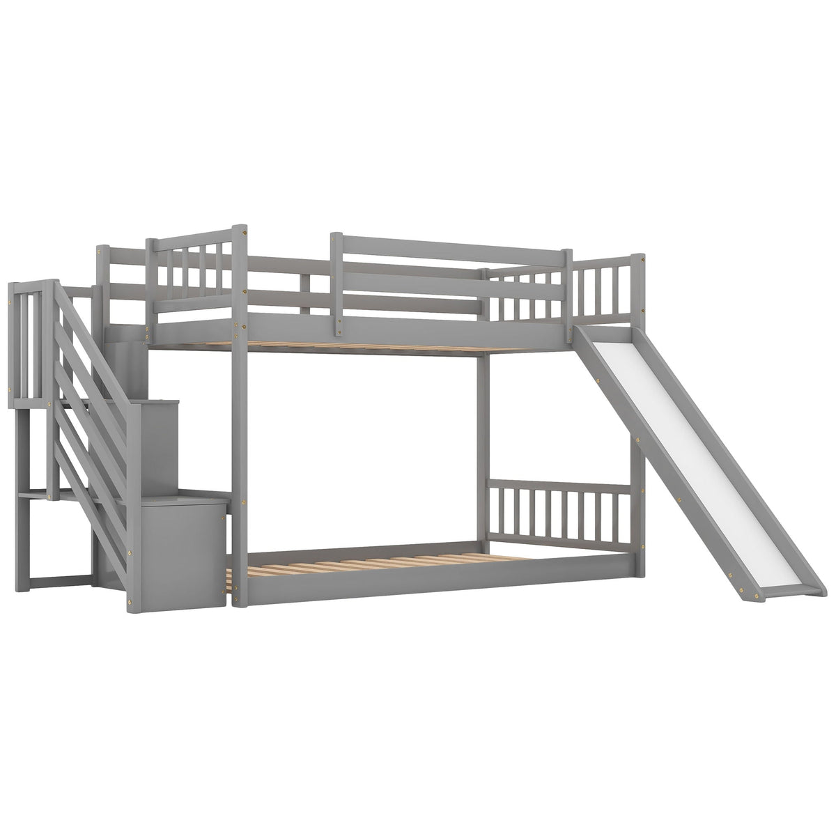 Twin Over Twin Bunk Bed with Convertible Slide and Stairway - Dark Gray or White