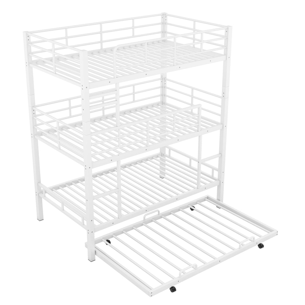 Triple Twin Bunk Bed with Trundle - Heavy Duty Steel Construction
