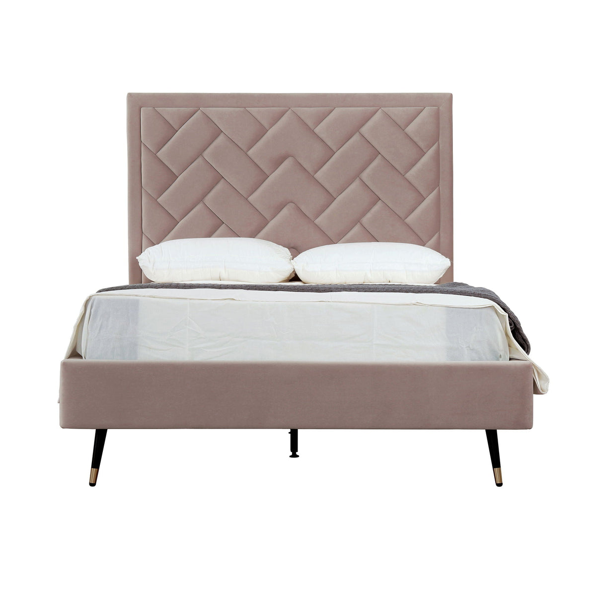 Upholstered Bed with Headboard and Slats - Multiple Colors
