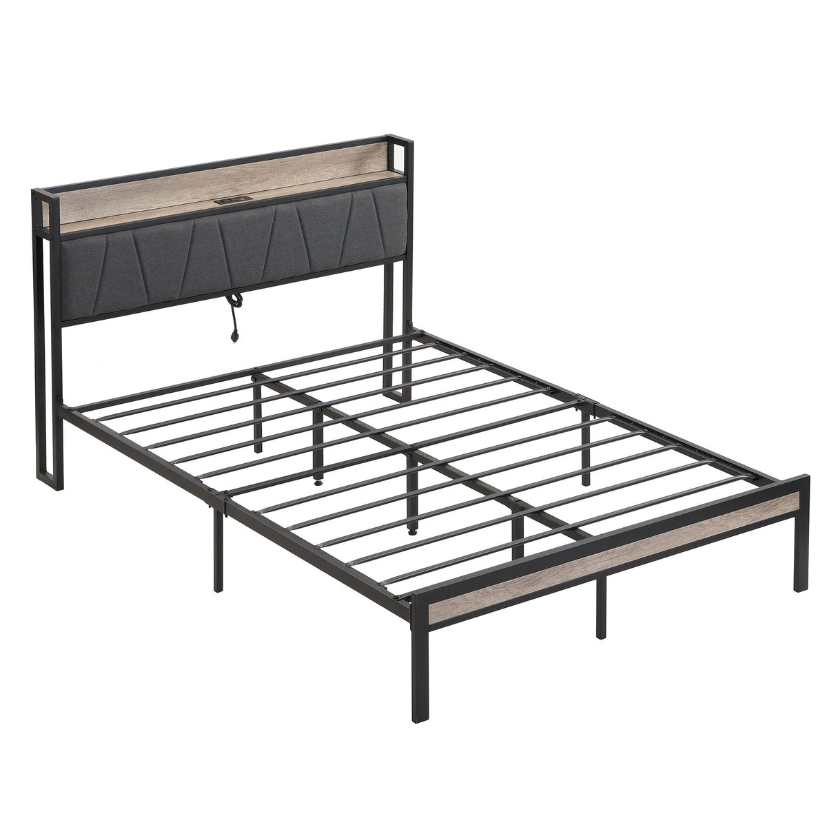 Modern Platform Bed Frame with LED Lights and USB Charging - Dark Brown or Light Brown