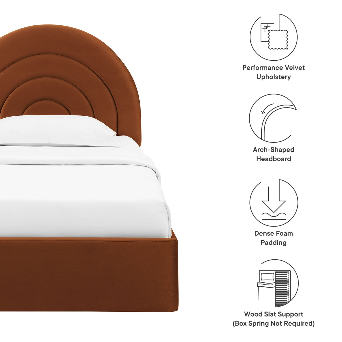 Solana Arched Performance Velvet Platform Bed