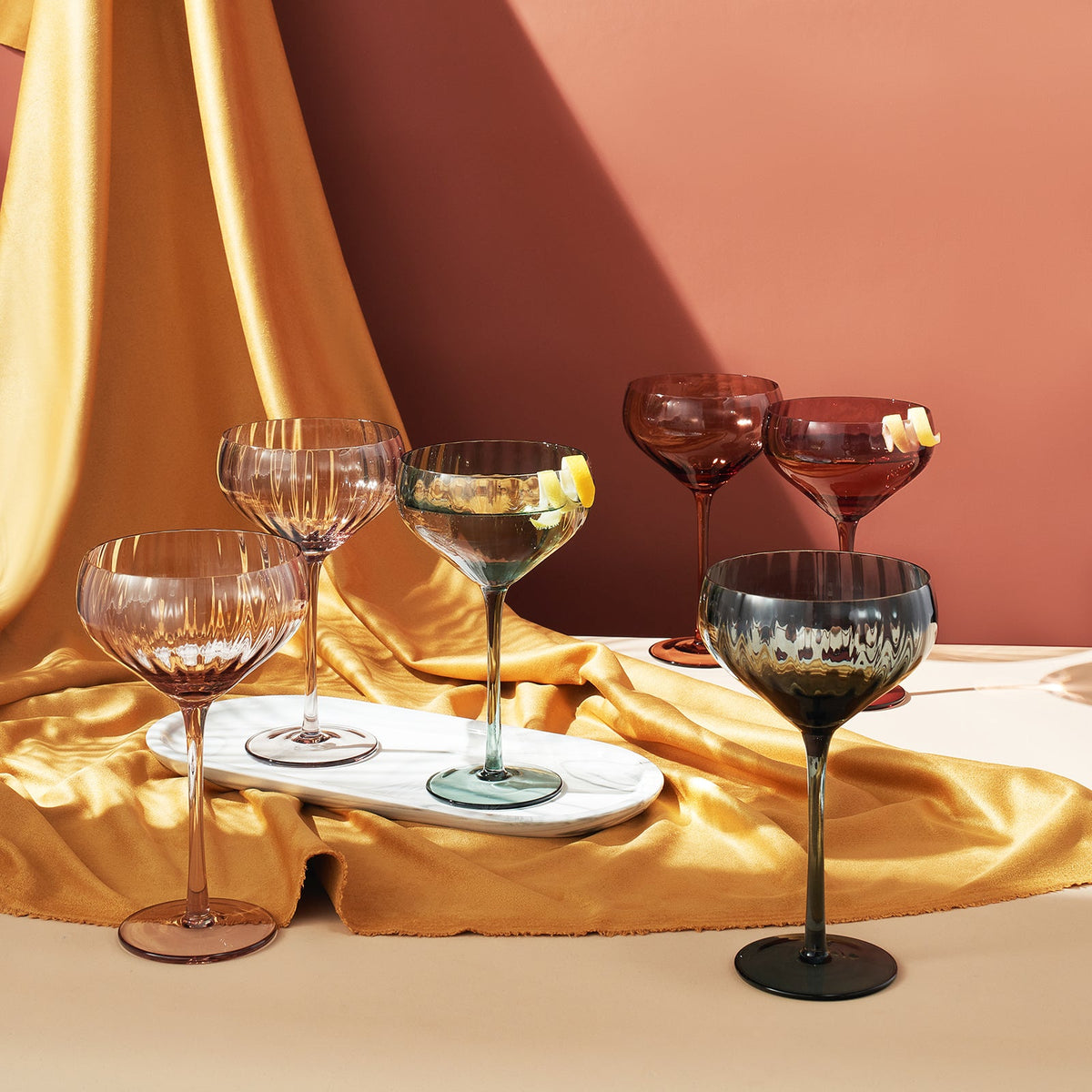 Tonal Tulip Champagne Coupe, Cocktail Glassware, Set of 6