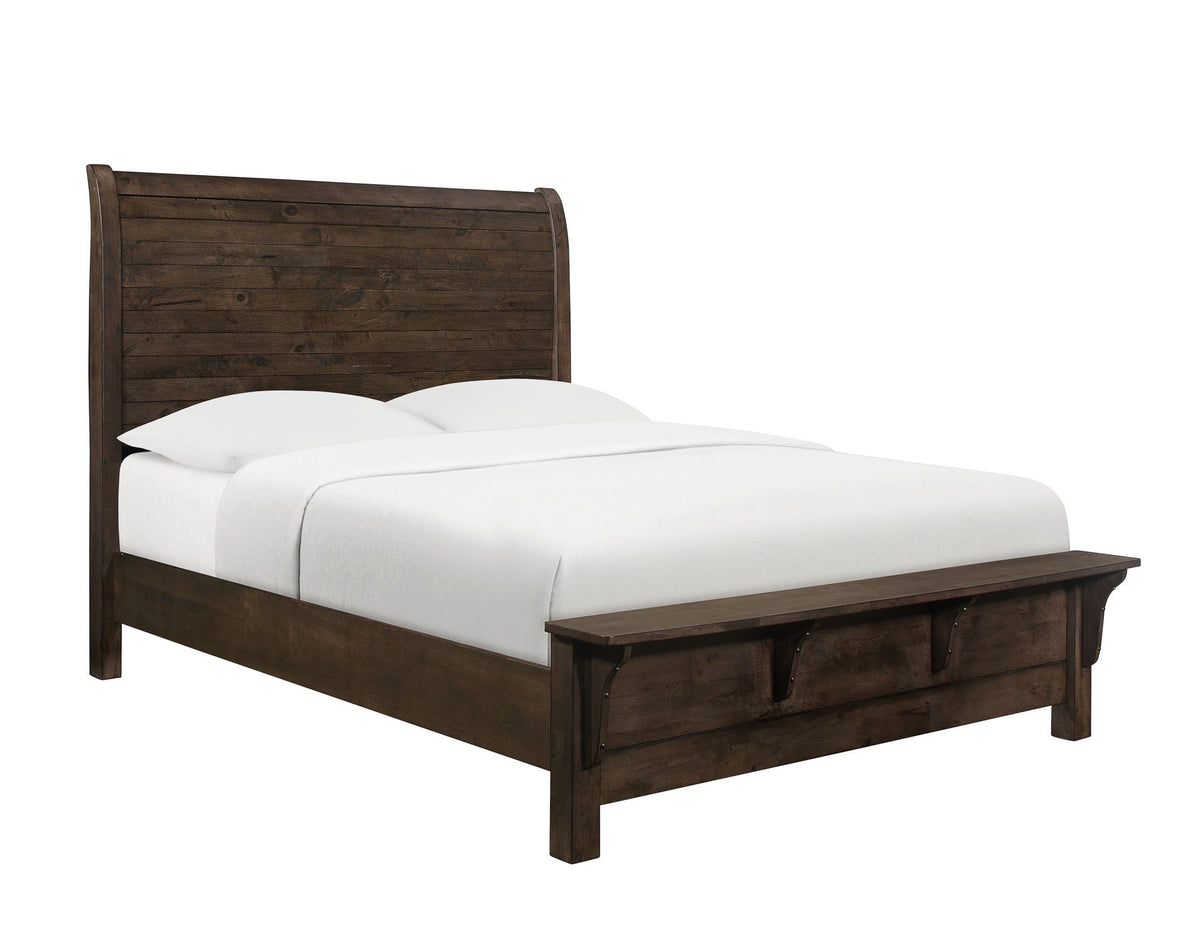 Queen Sleigh Bed with Modern Rustic Design - Dark Brown
