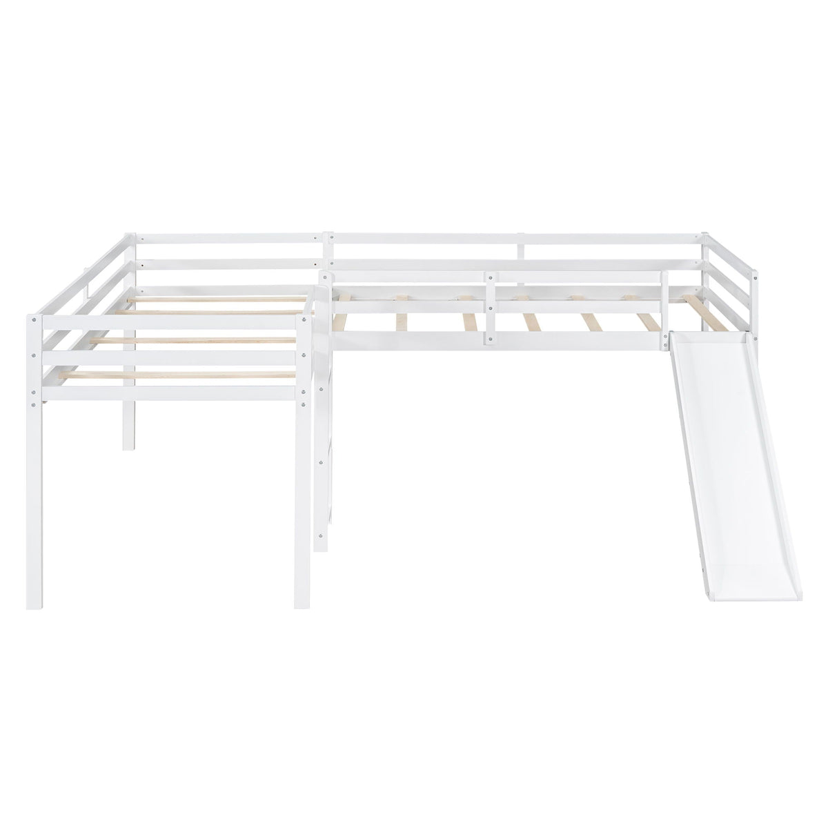 L Shaped Loft Bed with Slide and Ladder - Twin Size, Solid Wood - White or Dark Gray