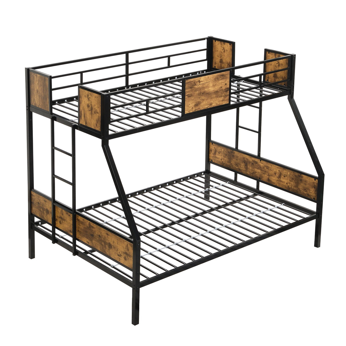 Modern Metal Bunk Bed with Side Ladders and Guardrail - Black