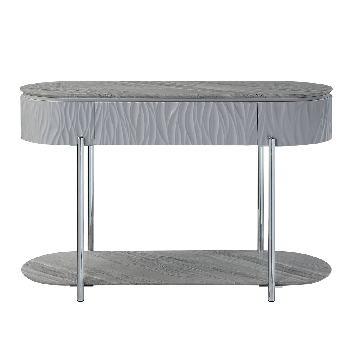 Yukino High Gloss Sofa Table with Sleek Metal Legs - Gray