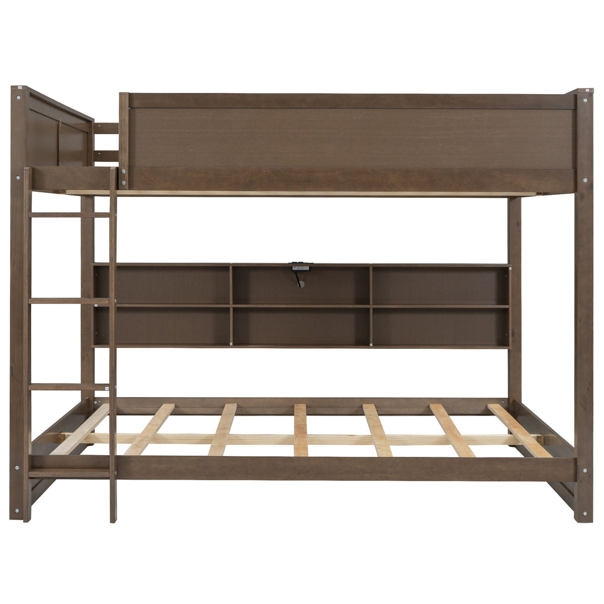 Queen Bunk Bed with Storage Cabinets and USB Ports - Dark Brown or White