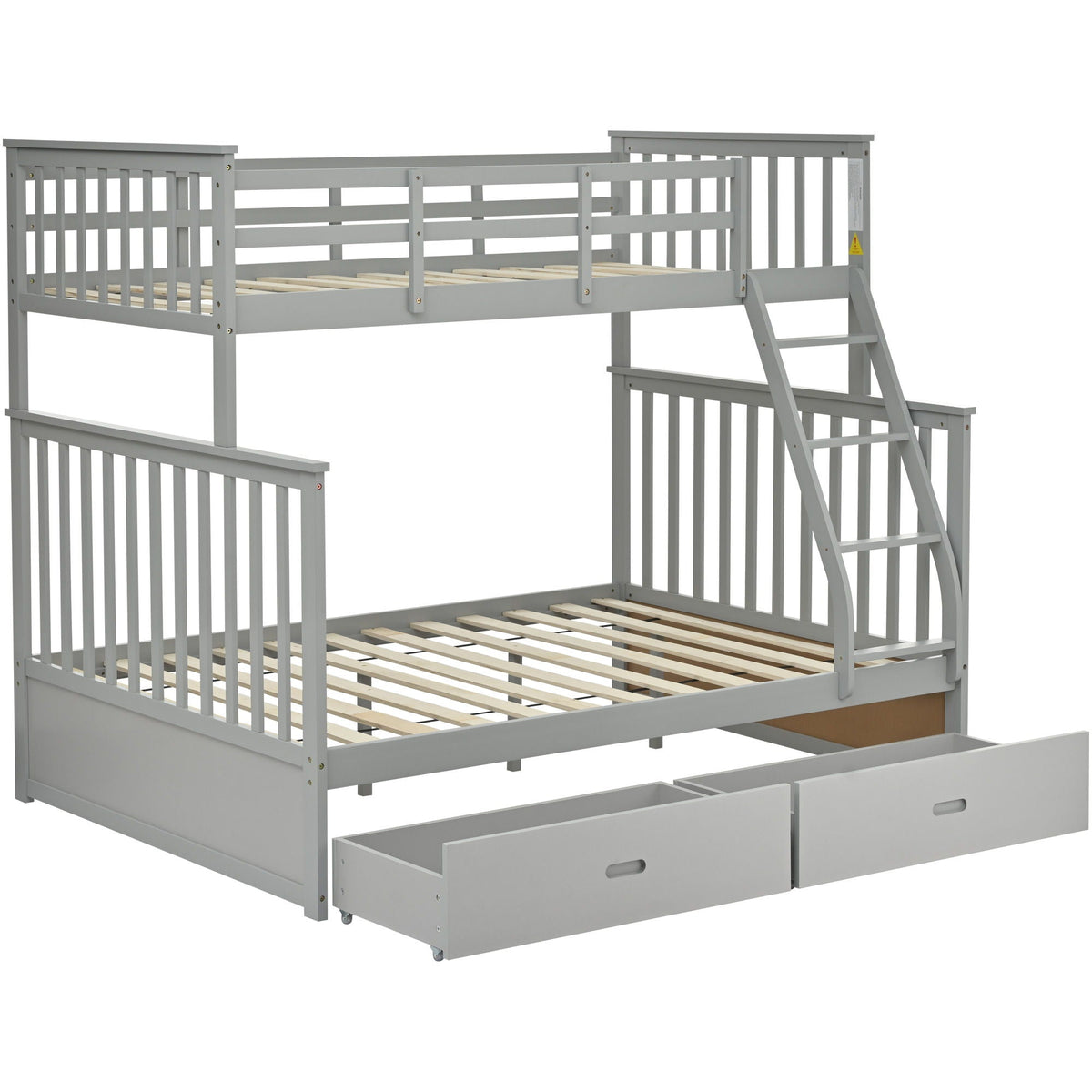 Twin over Full Bunk Bed with Ladder and Safety Guard Rails – Dark Gray or Dark Brown