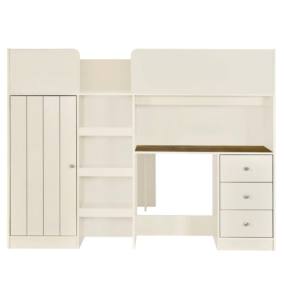 Full Loft Bed with Built-In Wardrobe, Desk & Storage - Beige or Dark Gray