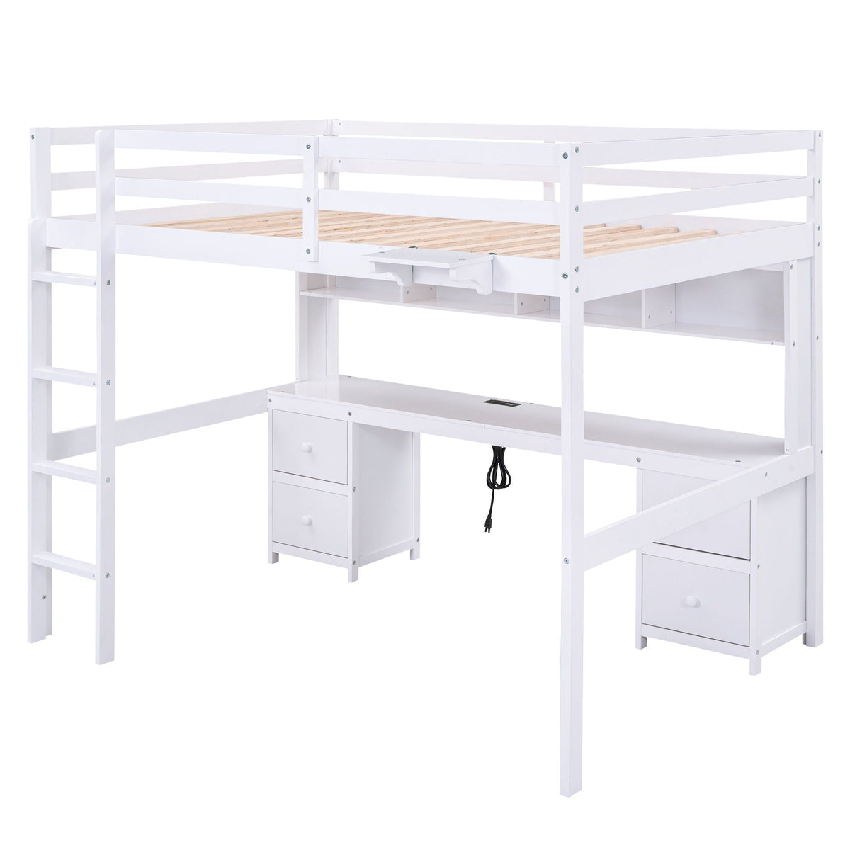 Loft Bed with Desk, Cabinets, Drawers and Charging Station - Full Size