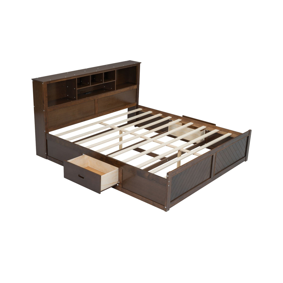 Platform Storage Bed with Multi-Storage Headboard and USB - King Size