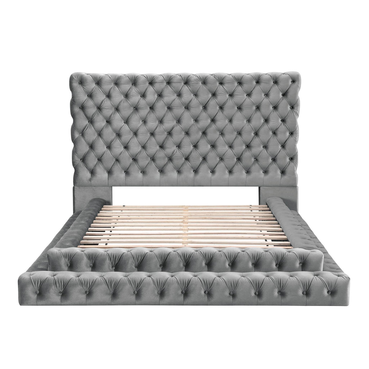 Tufted Oversized Headboard Platform Bed with Upholstered Frame – Black or Dark Gray