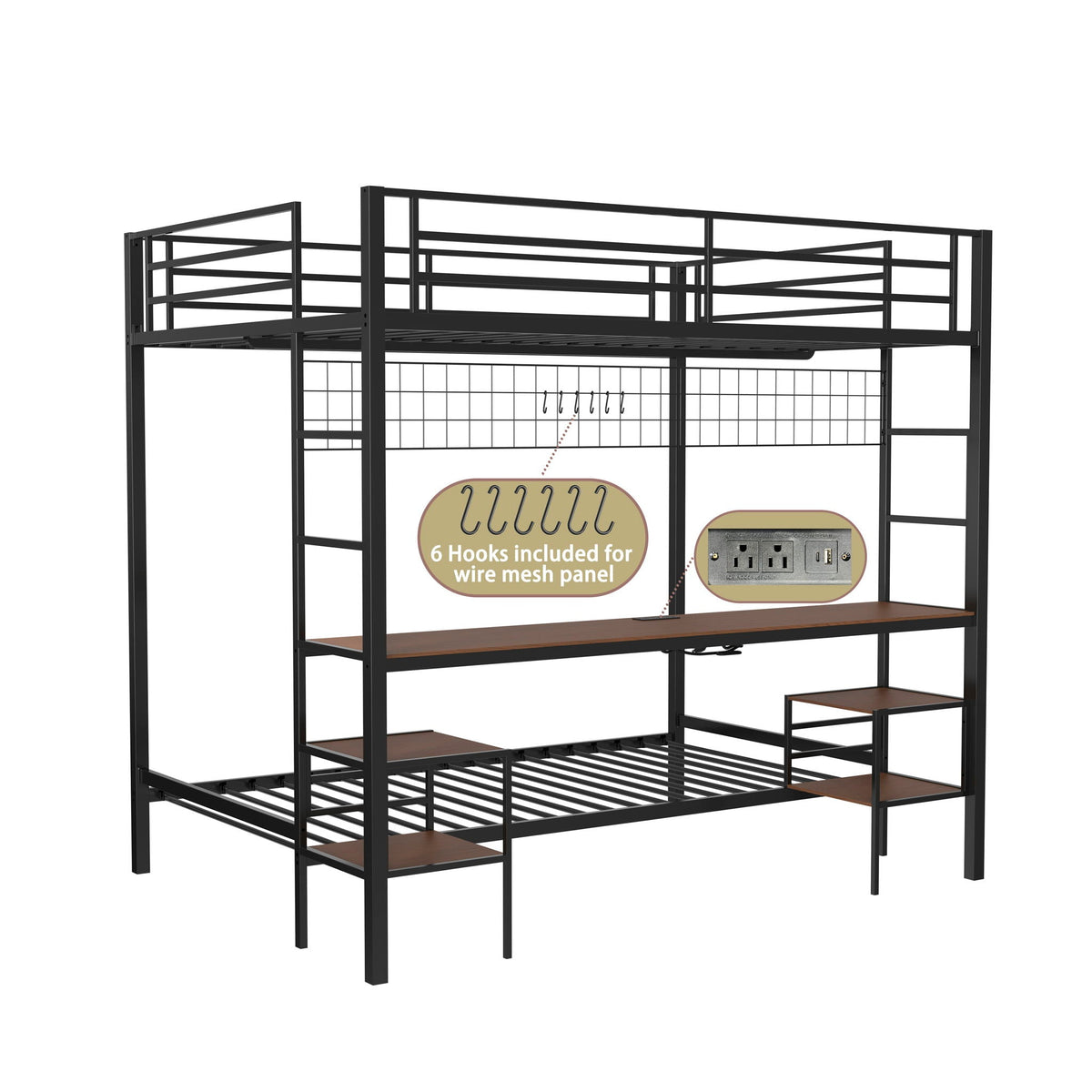 Ethan Bunk Bed with Desk, Charging Station & Storage Shelves - Twin Over Full