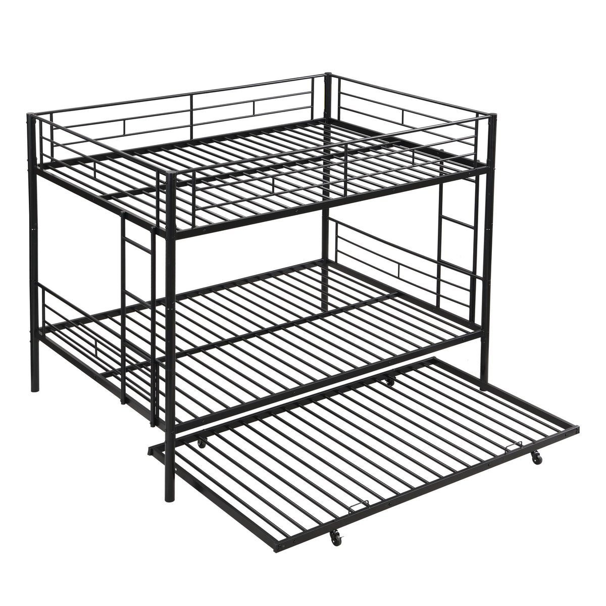 Full Over Full Metal Bunk Bed with Trundle - Black