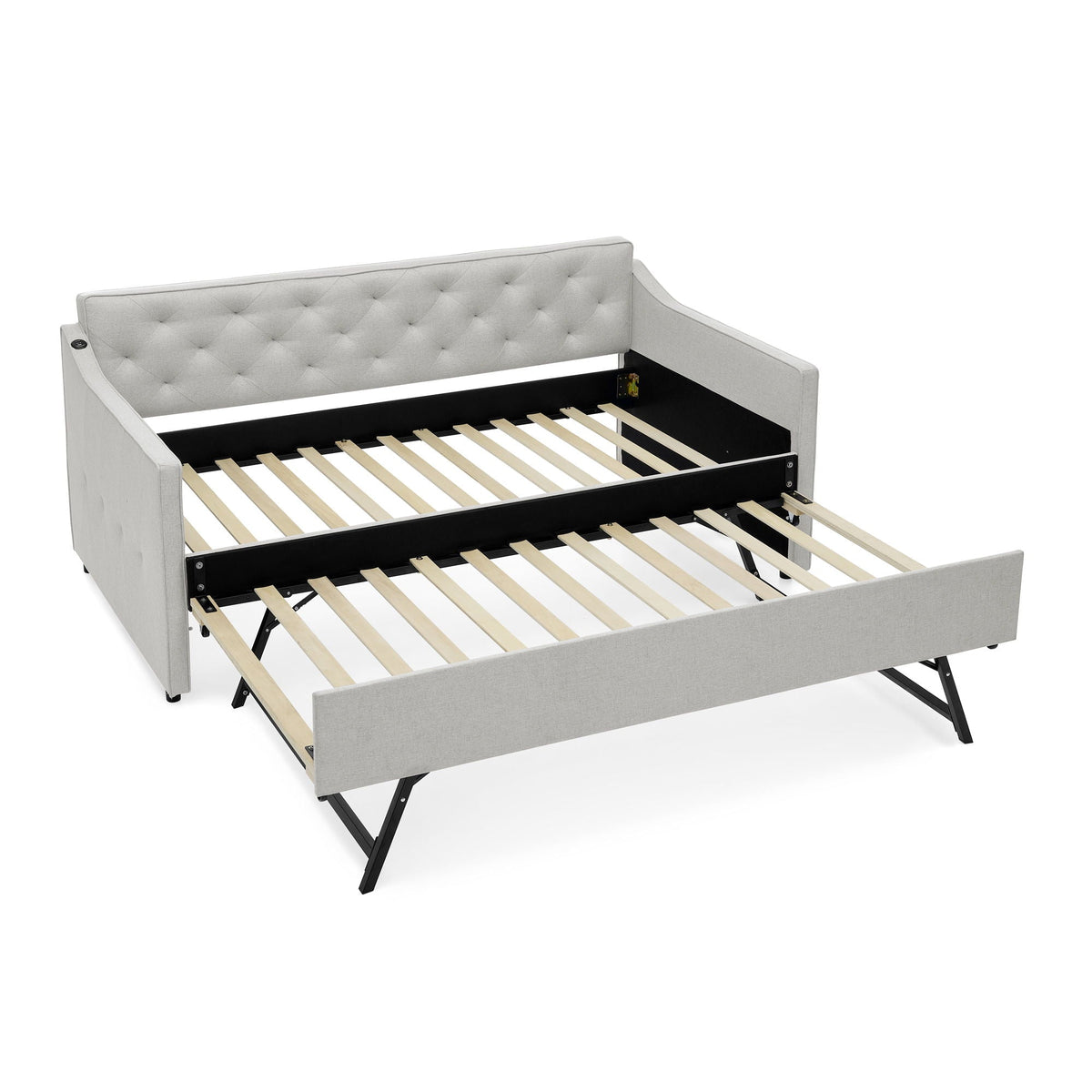 Twin Trundle Bed with Pop Up Trundle and USB Charging Armrest - Multiple Colors