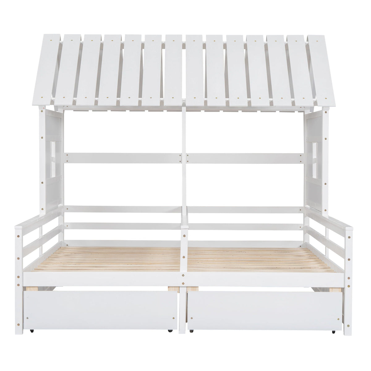 Twin House Platform Storage Bed with 2 Drawers - Side by Side Design