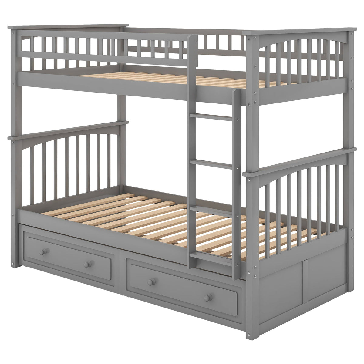 Twin Over Twin Bunk Bed with Drawers - Convertible, Solid Pine Wood - White or Dark Gray