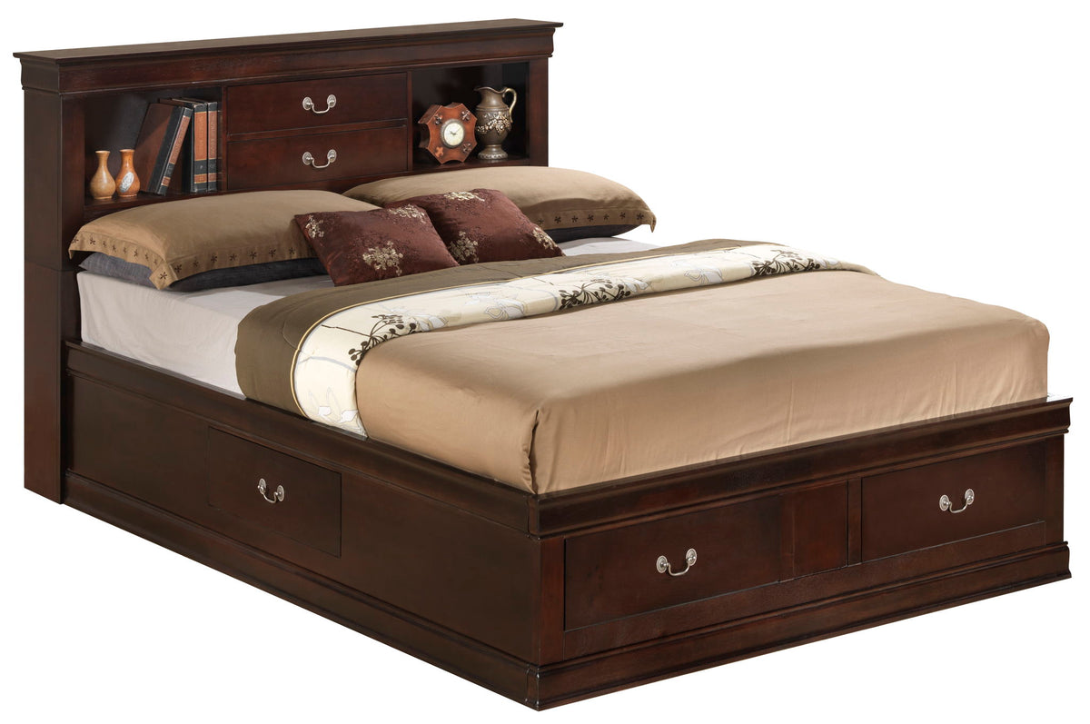 Dark Brown Bookcase Storage Bed with Ample Storage - Classic Design