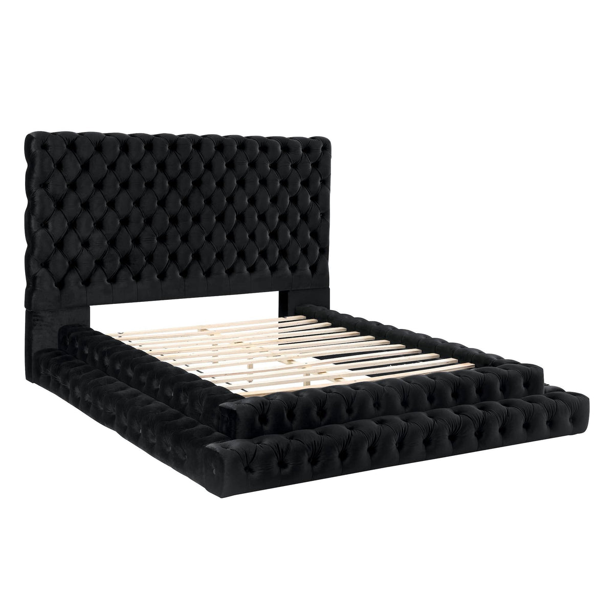 Tufted Oversized Headboard Platform Bed with Upholstered Frame – Black or Dark Gray