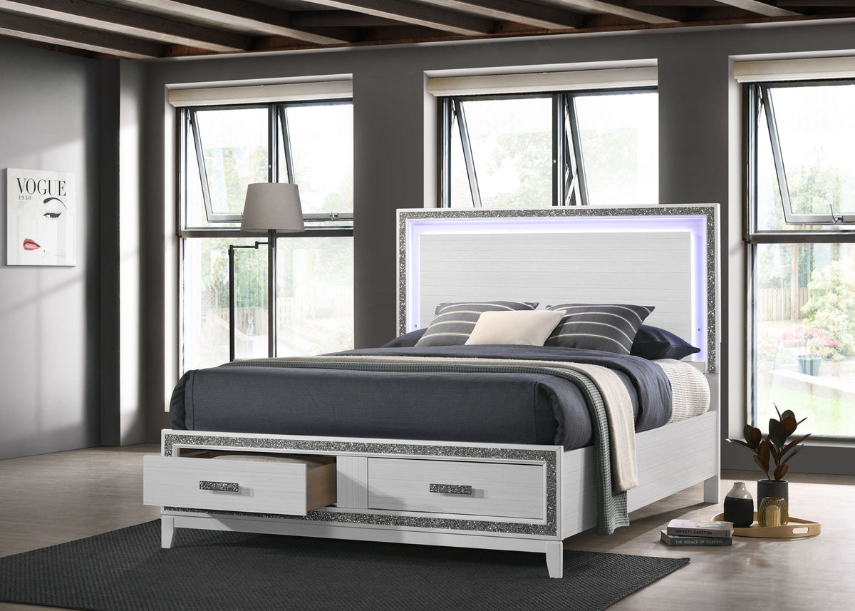 Haiden Queen Storage Bed with LED Lighting - Black or White