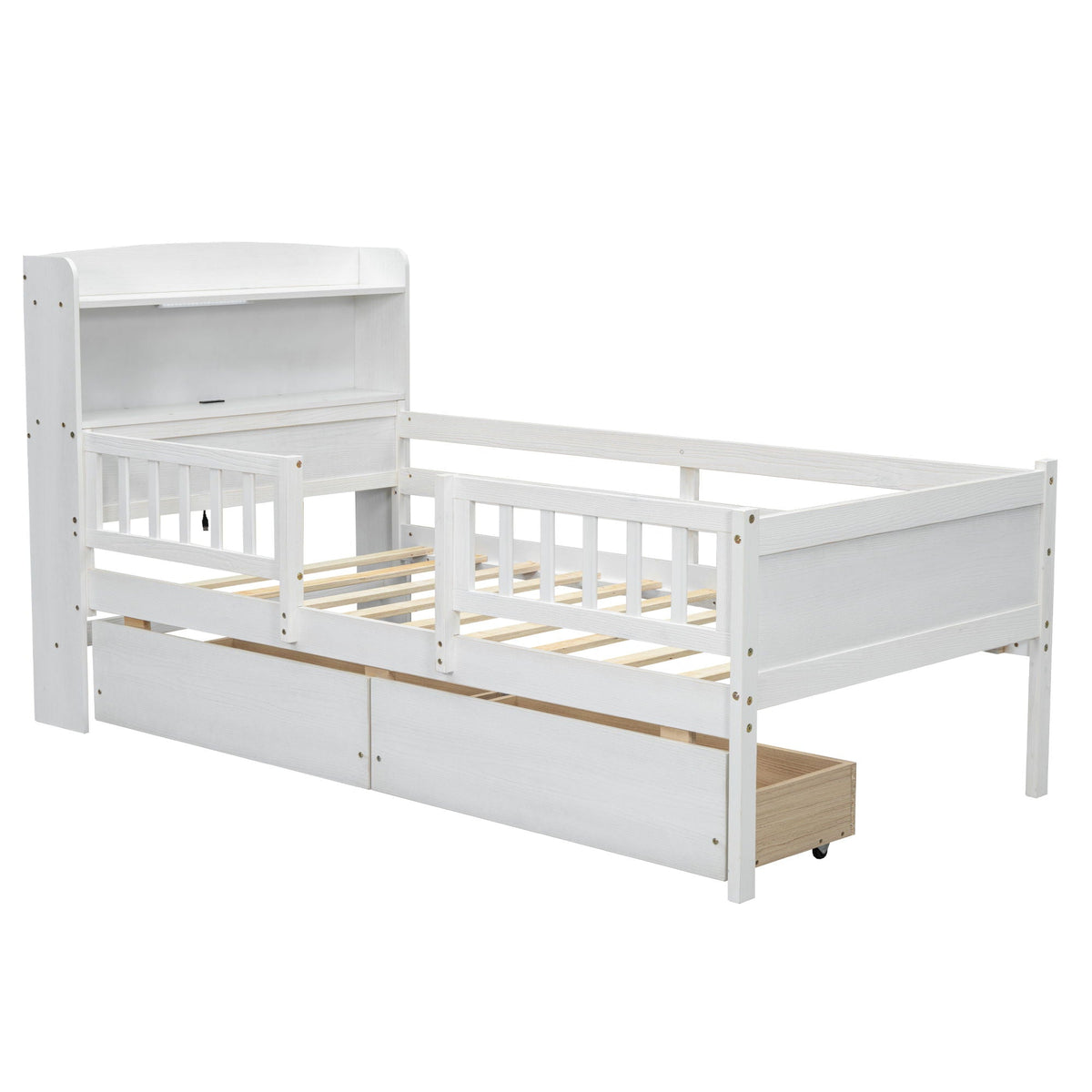Platform Storage Bed with LED Light, Headboard Shelves and Drawers - Twin Size