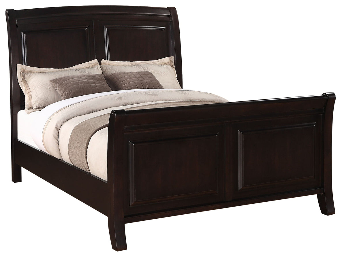 Dark Brown Transitional Sleigh Bed with Solid Wood Construction