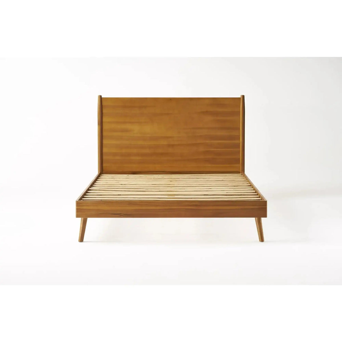 Okioki Mid-Century Wood Platform Bed with Sturdy Support - Light Brown