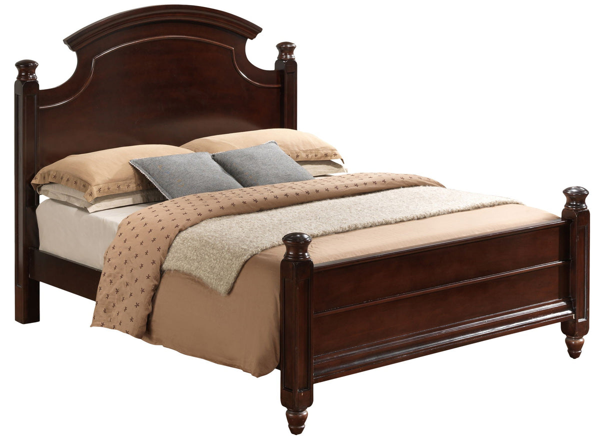 Hand Carved Traditional Panel Bed with Real Wood Veneers - Dark Brown