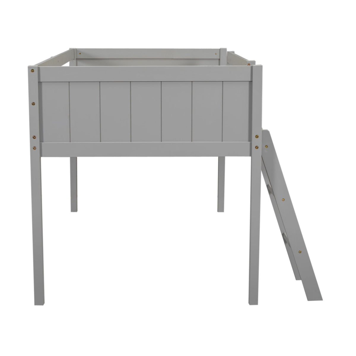 Low Loft Bed With Adjustable Ladder - Solid Wood Frame, White or Dark Gray